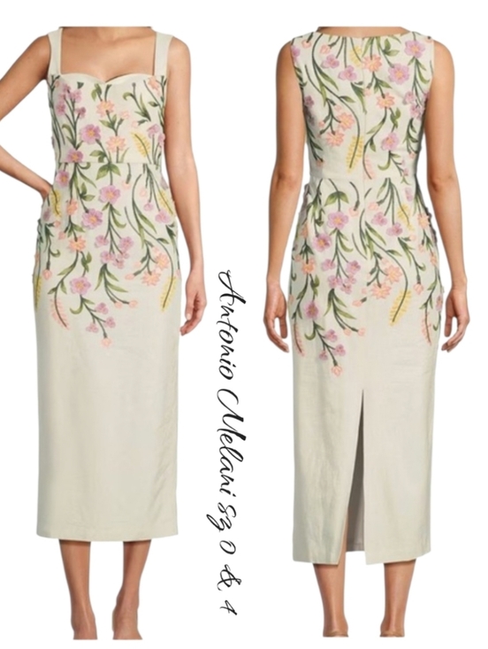 ANTONIO MELANI Dresses & Skirts - NWT Antonio Melani Halo Floral Embroidered Linen Midi Dress Ivory sz 4 $ 10